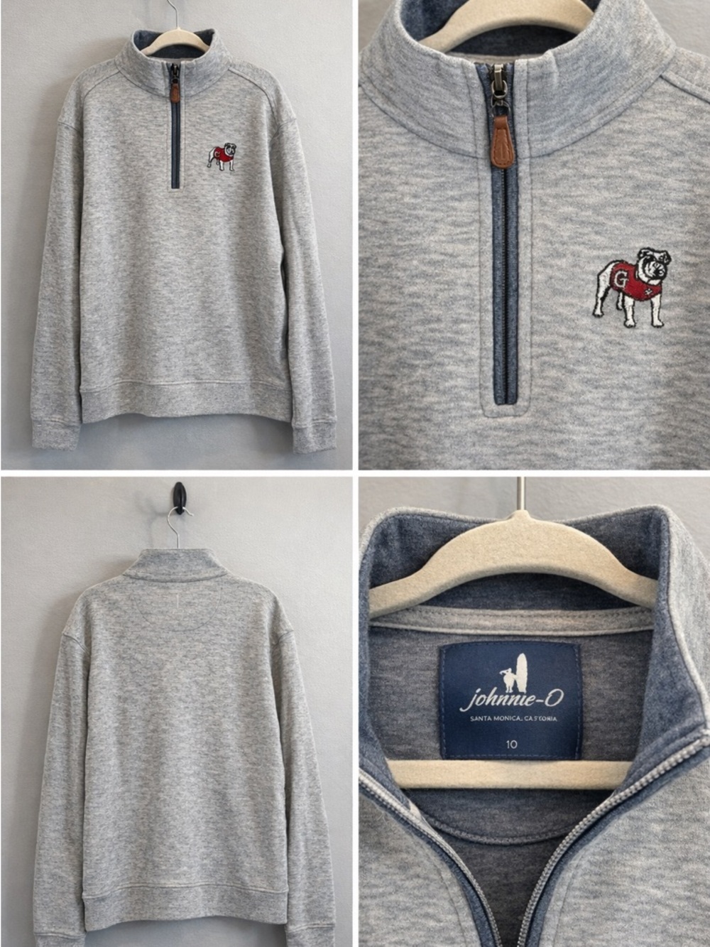 johnnie-O Light Heather Gray 1/4 Zip Pullover with Georgia Bulldog Patch